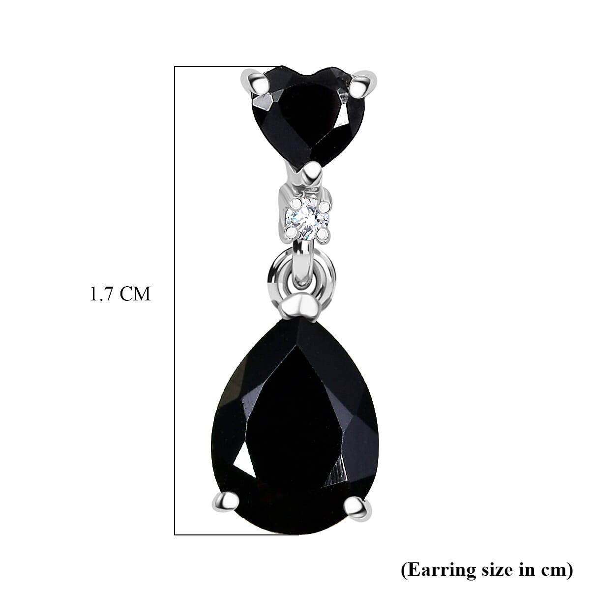 D'Joy Natural Thai Black Spinel & White Zircon Dangling Earring in Platinum Overlay Sterling Silver 4.84 Ct.
