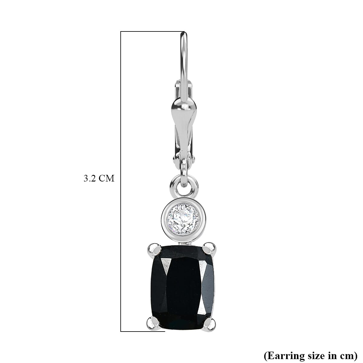 D'Joy Natural Thai Black Spinel & White Zircon Solitaire Lever Back Earring in Platinum Overlay Sterling Silver 4.45 Ct.