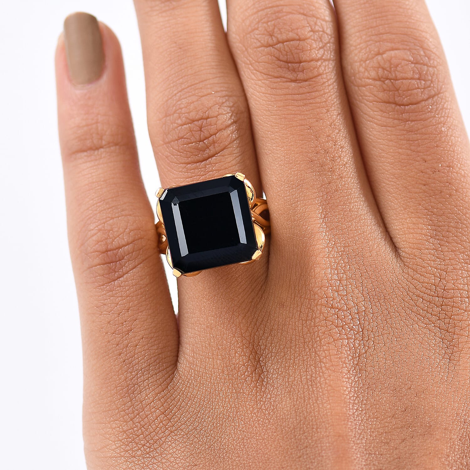 D'Joy Natural Thai Black Spinel Solitaire Ring in 18K Yellow Gold Plated Sterling Silver 14.82 Ct, Silver Wt. 6.26 Gms.