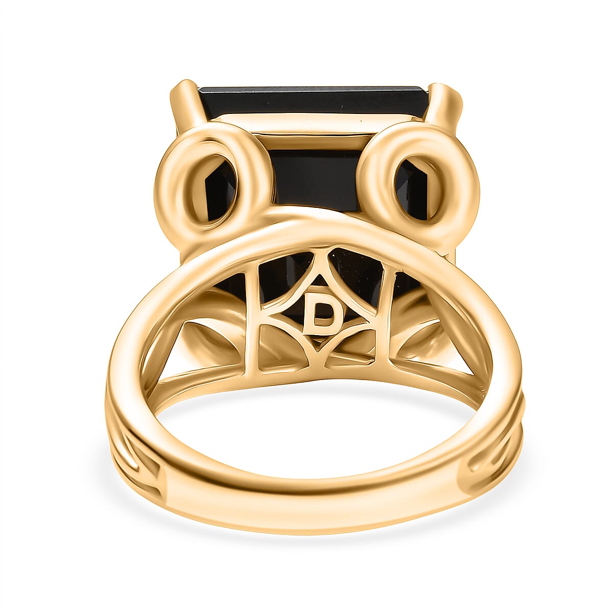 D'Joy Natural Thai Black Spinel Solitaire Ring in 18K Yellow Gold Plated Sterling Silver 14.82 Ct, Silver Wt. 6.26 Gms.