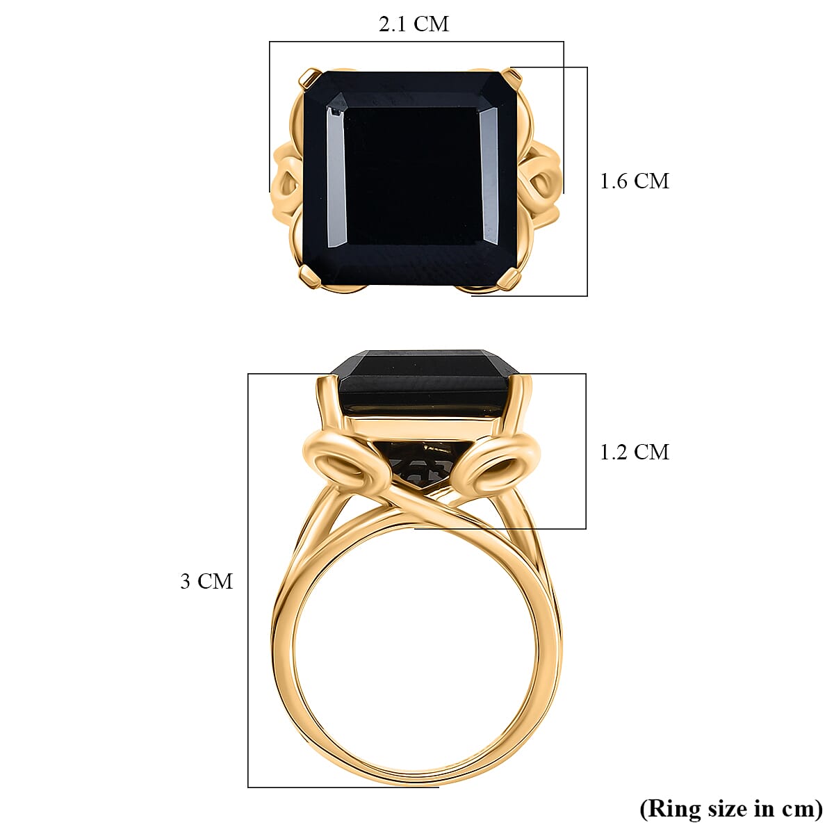 D'Joy Natural Thai Black Spinel Solitaire Ring in 18K Yellow Gold Plated Sterling Silver 14.82 Ct, Silver Wt. 6.26 Gms.