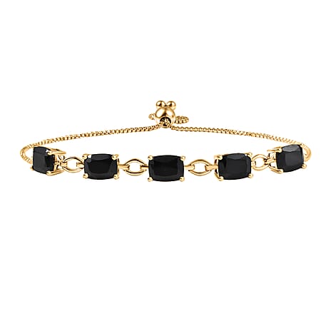 D'Joy Natural Thai Black Spinel Bracelet (Size 10.5) in 18K Yellow Gold Plating Sterling Silver 10.09 Ct.