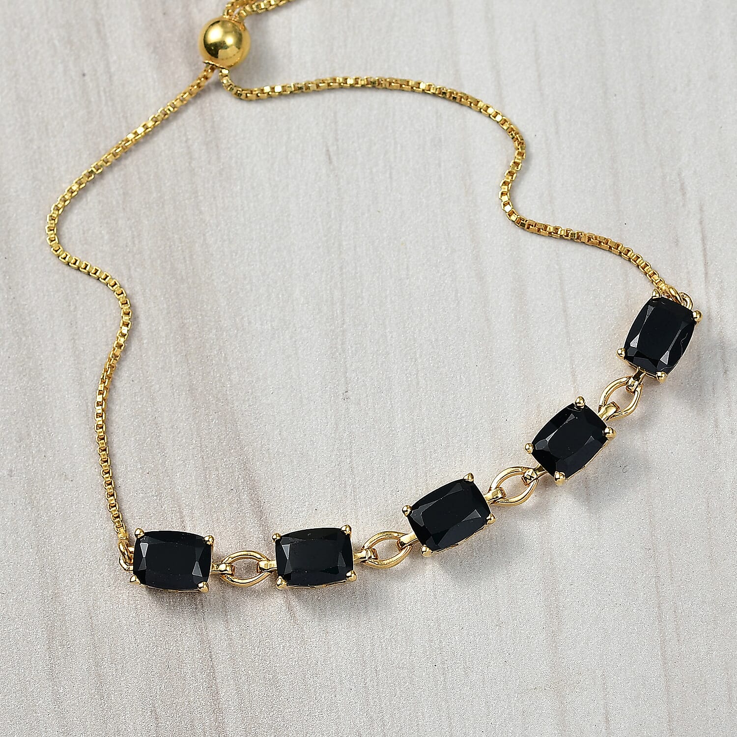 D'Joy Natural Thai Black Spinel Bracelet (Size 10.5) in 18K Yellow Gold Plating Sterling Silver 10.09 Ct.