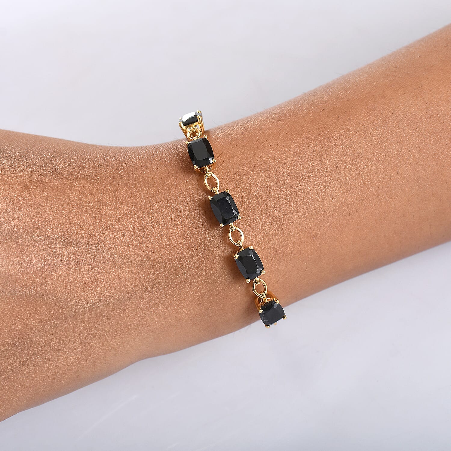 D'Joy Natural Thai Black Spinel Bracelet (Size 10.5) in 18K Yellow Gold Plating Sterling Silver 10.09 Ct.