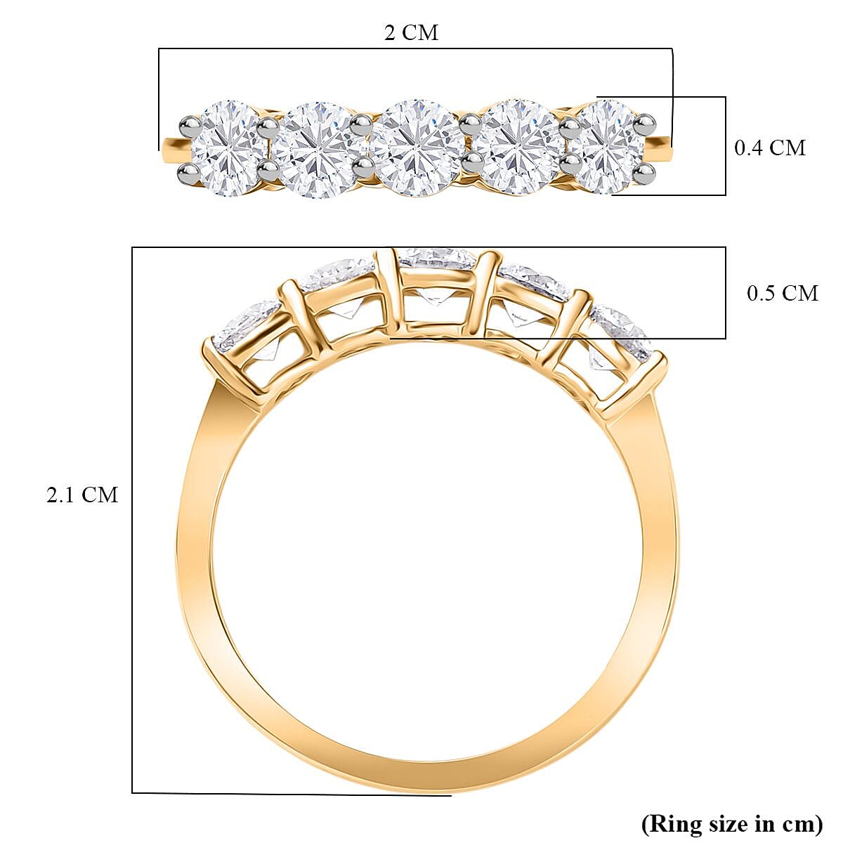 Today Only Deal - Luxuriant 9K Yellow Gold Lab Grown Diamond (SI-GH) 5 Stone Ring 1.00 Ct.