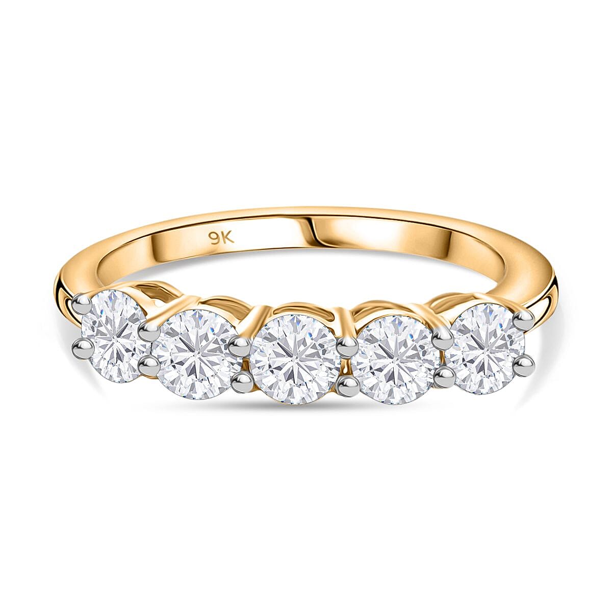 LUXURIANT 1 Ct. Lab Grown Diamond 5-Stone Ring in 9K Yellow Gold (SI-GH)