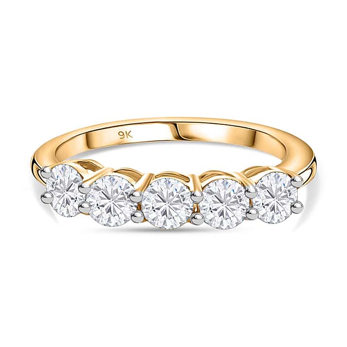 LUXURIANT 1 Ct. Lab Grown Diamond 5-Stone Ring in 9K Yellow Gold (SI-GH)