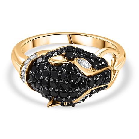 D'Joy Natural Thai Black Spinel & White Zircon Panther Ring in 18K Yellow Gold Plating Sterling Silver 1.16 Ct.