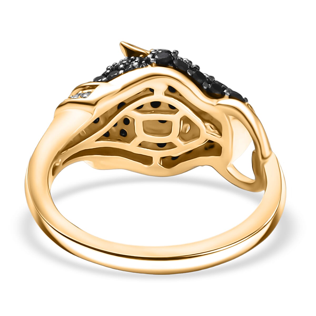 D'Joy Natural Thai Black Spinel & White Zircon Panther Ring in 18K Yellow Gold Plating Sterling Silver 1.16 Ct.