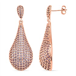 Pink Cubic Zirconia Teardrop Earring with Push Back in Rose Tone