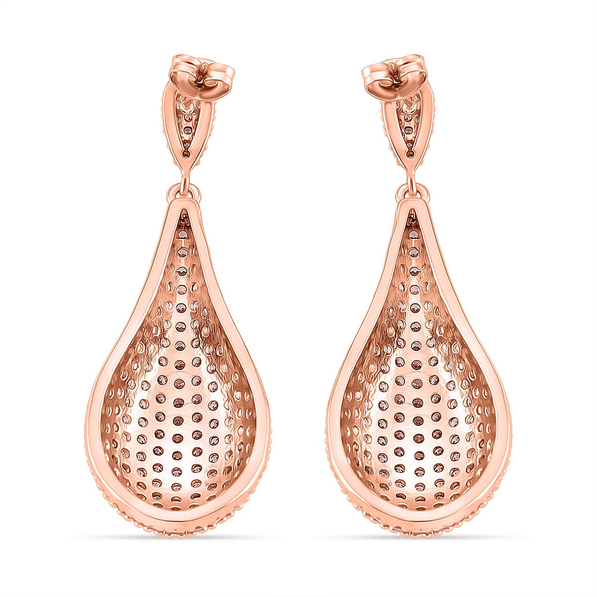Pink Cubic Zirconia Teardrop Earring with Push Back in Rose Tone