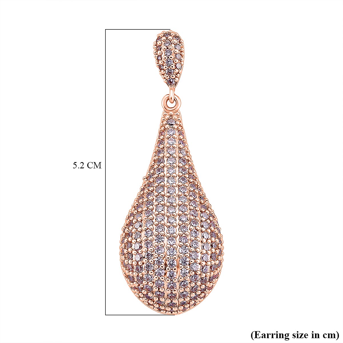 Pink Cubic Zirconia Teardrop Earring with Push Back in Rose Tone