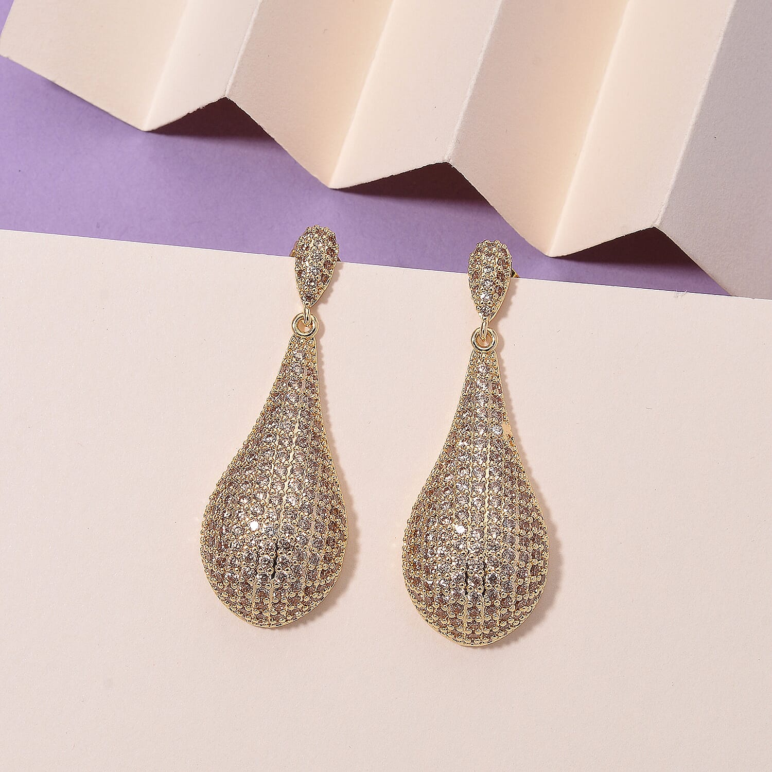 Yellow Cubic Zirconia Teardrop Earring with Push Back