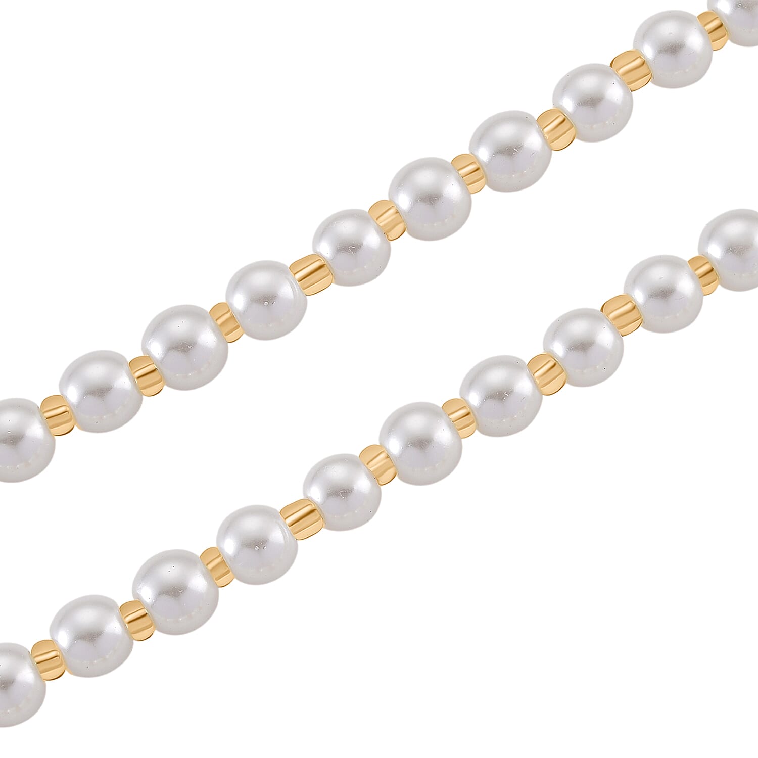 Yellow Glass Beads & White Glass Pearl Necklace (Size - 27) with White Crystal & Green Magic Colour Crystal