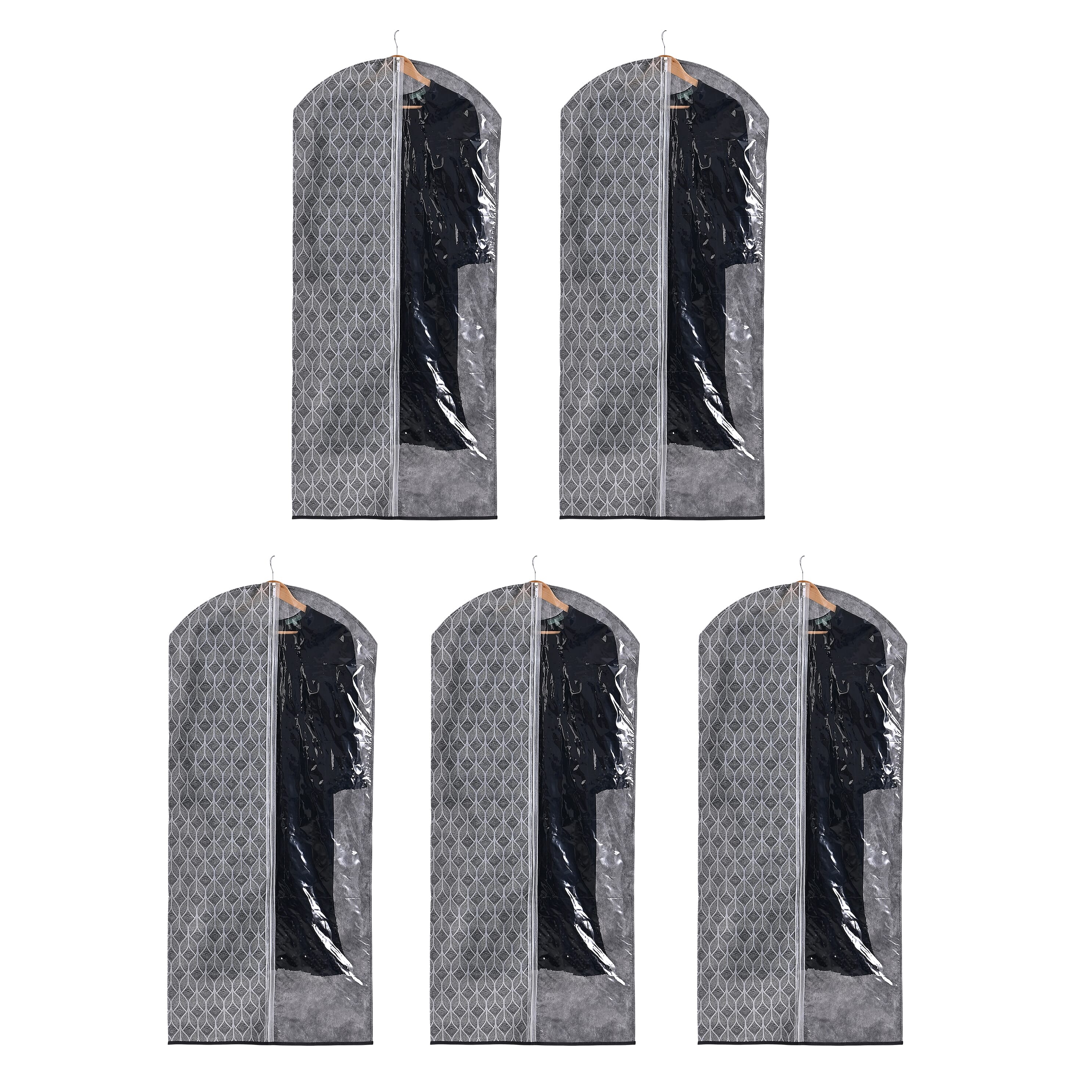 LIVMORE Set of 5 Hanging Garment Bags (135 x 65 cm) - Grey
