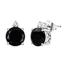 D'Joy Natural Thai Black Spinel & White Zircon Stud Push Post Earring in Platinum Overlay Sterling Silver 4.65 Ct.