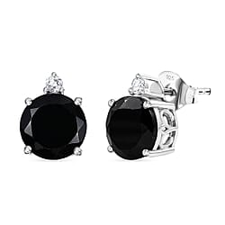D'Joy Natural Thai Black Spinel & White Zircon Stud Push Post Earring in Platinum Overlay Sterling Silver 4.65 Ct.