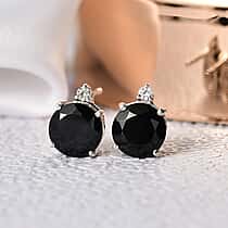 D'Joy Natural Thai Black Spinel & White Zircon Stud Push Post Earring in Platinum Overlay Sterling Silver 4.65 Ct.