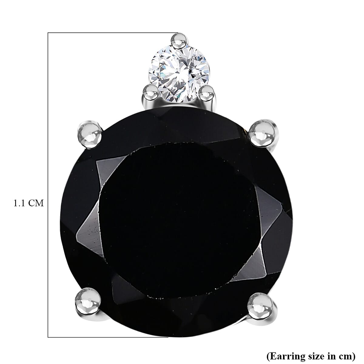 D'Joy Natural Thai Black Spinel & White Zircon Stud Push Post Earring in Platinum Overlay Sterling Silver 4.65 Ct.