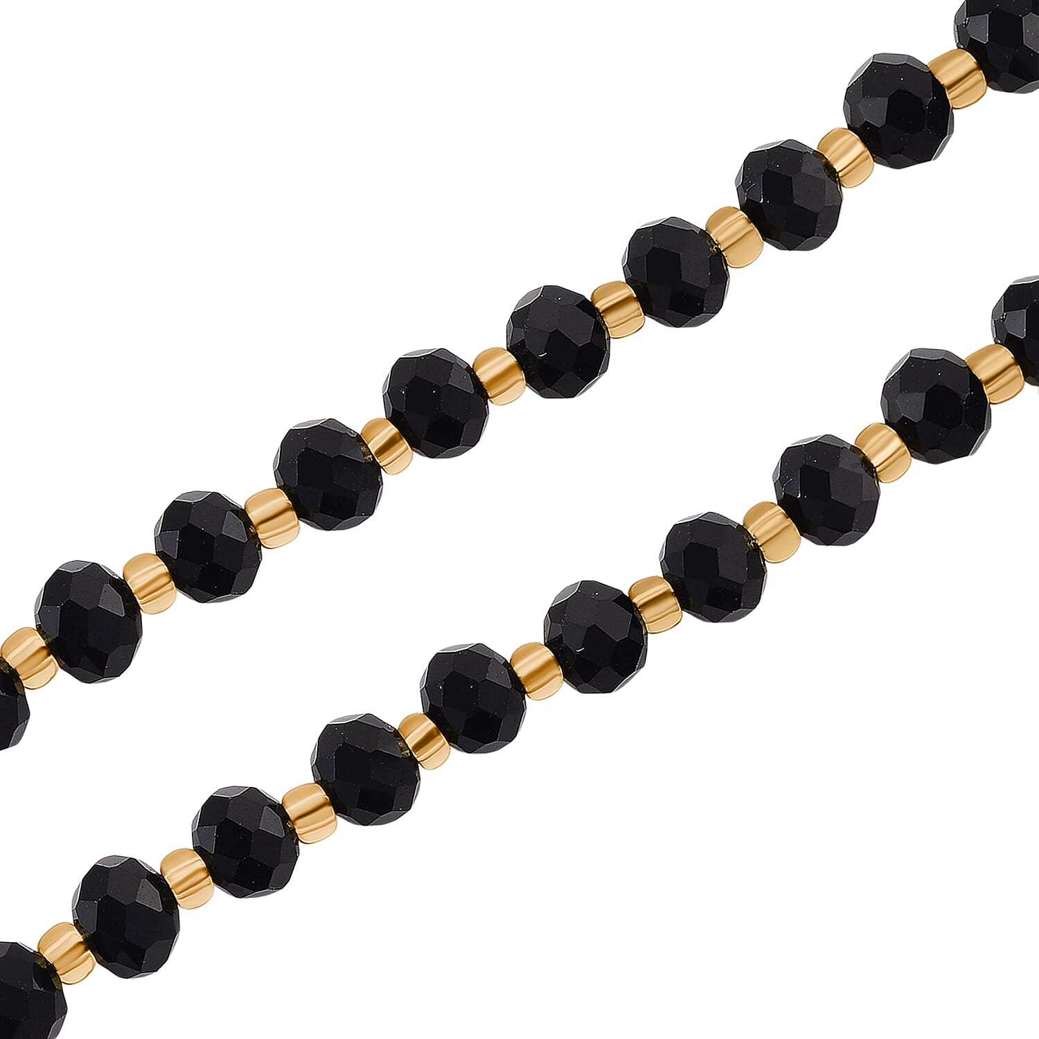 Black & Yellow Glass Beads Necklace (Size - 27) with White Crystal & Green Magic Colour Crystal in Yellow Gold Tone