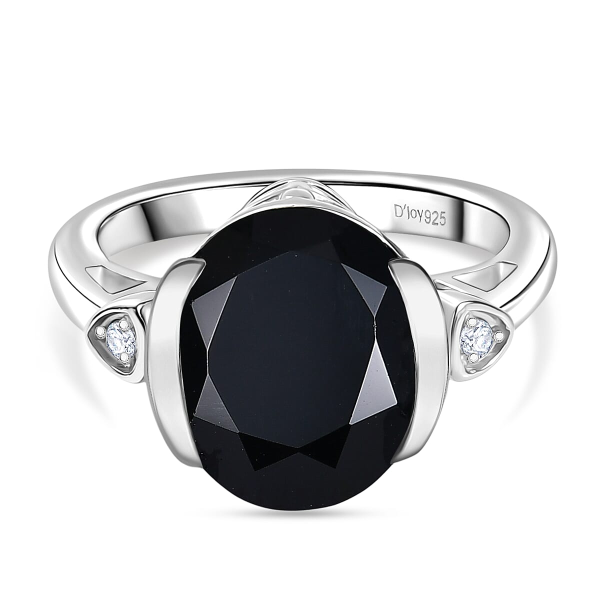 D'Joy Natural Thai Black Spinel & White Zircon Ring in Platinum Overlay Sterling Silver 6.02 Ct.