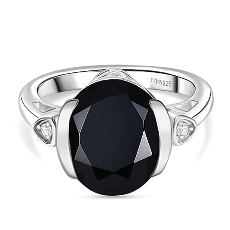 D'Joy Natural Thai Black Spinel & White Zircon Ring in Platinum Overlay Sterling Silver 6.02 Ct.