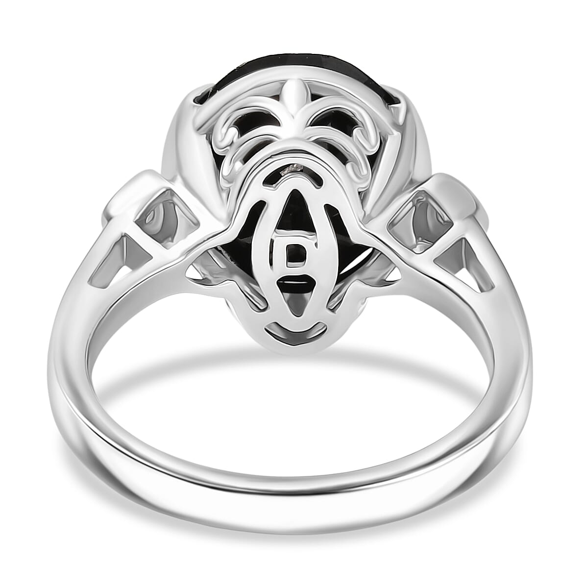 D'Joy Natural Thai Black Spinel & White Zircon Ring in Platinum Overlay Sterling Silver 6.02 Ct.