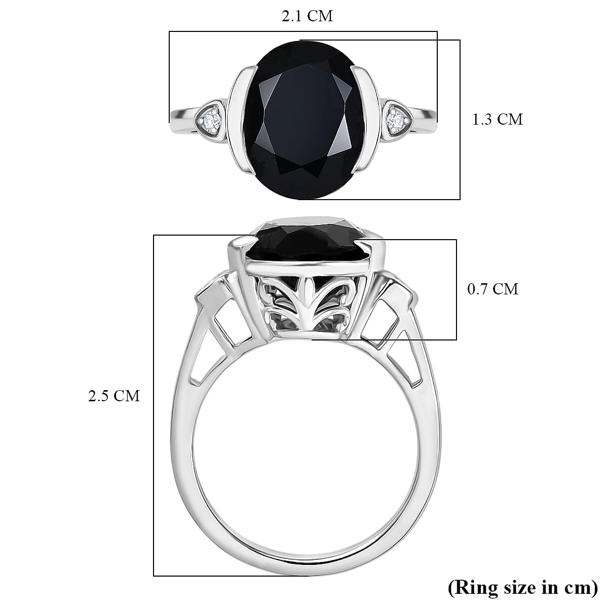 D'Joy Natural Thai Black Spinel & White Zircon Ring in Platinum Overlay Sterling Silver 6.02 Ct.