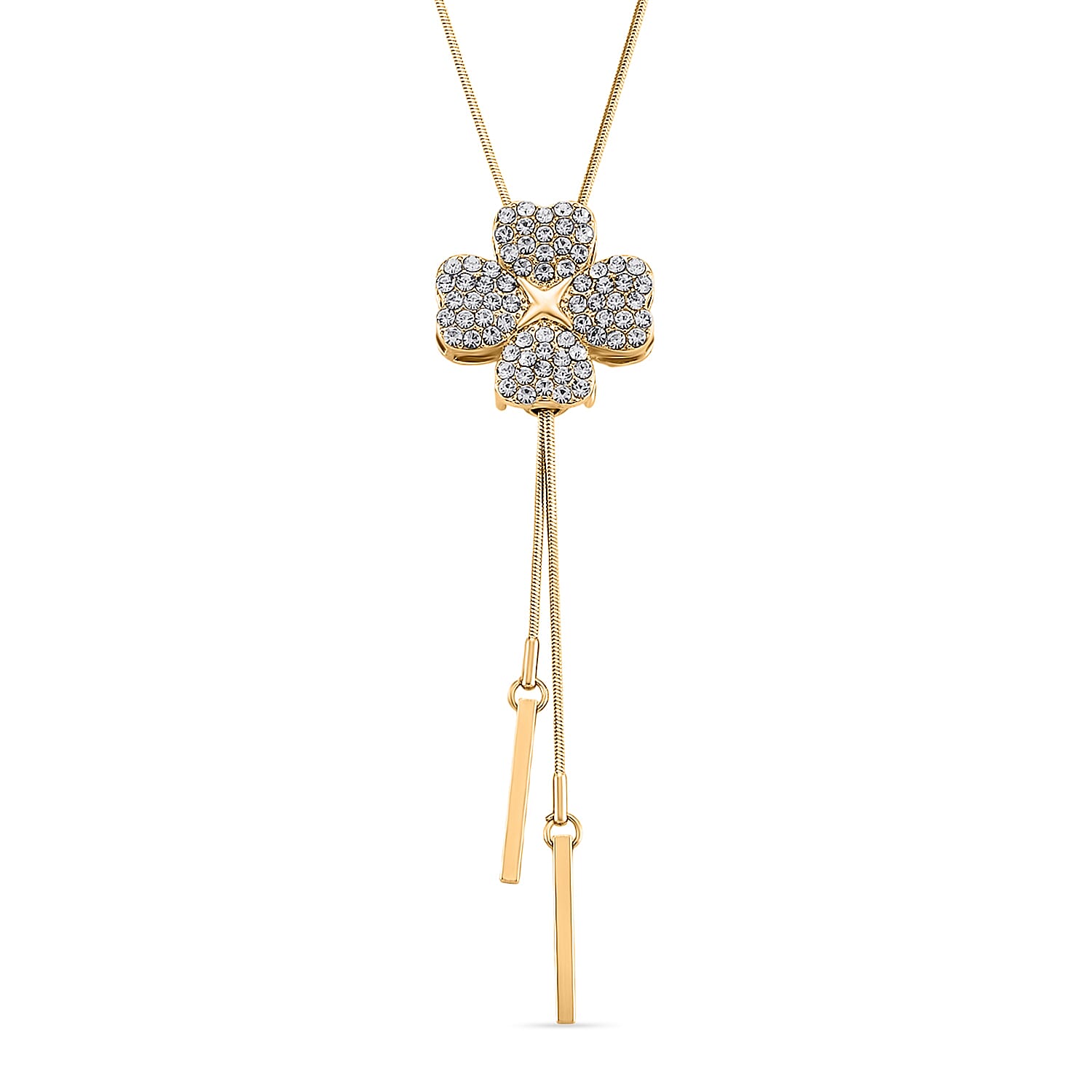 White Crystal Floral Necklace (Size - 32, Adjustable)