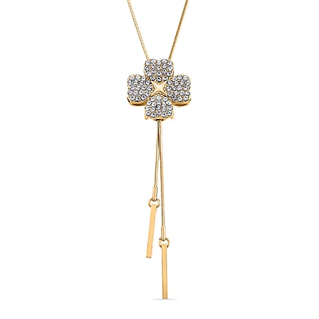 White Crystal Floral Necklace (Size - 32, Adjustable)