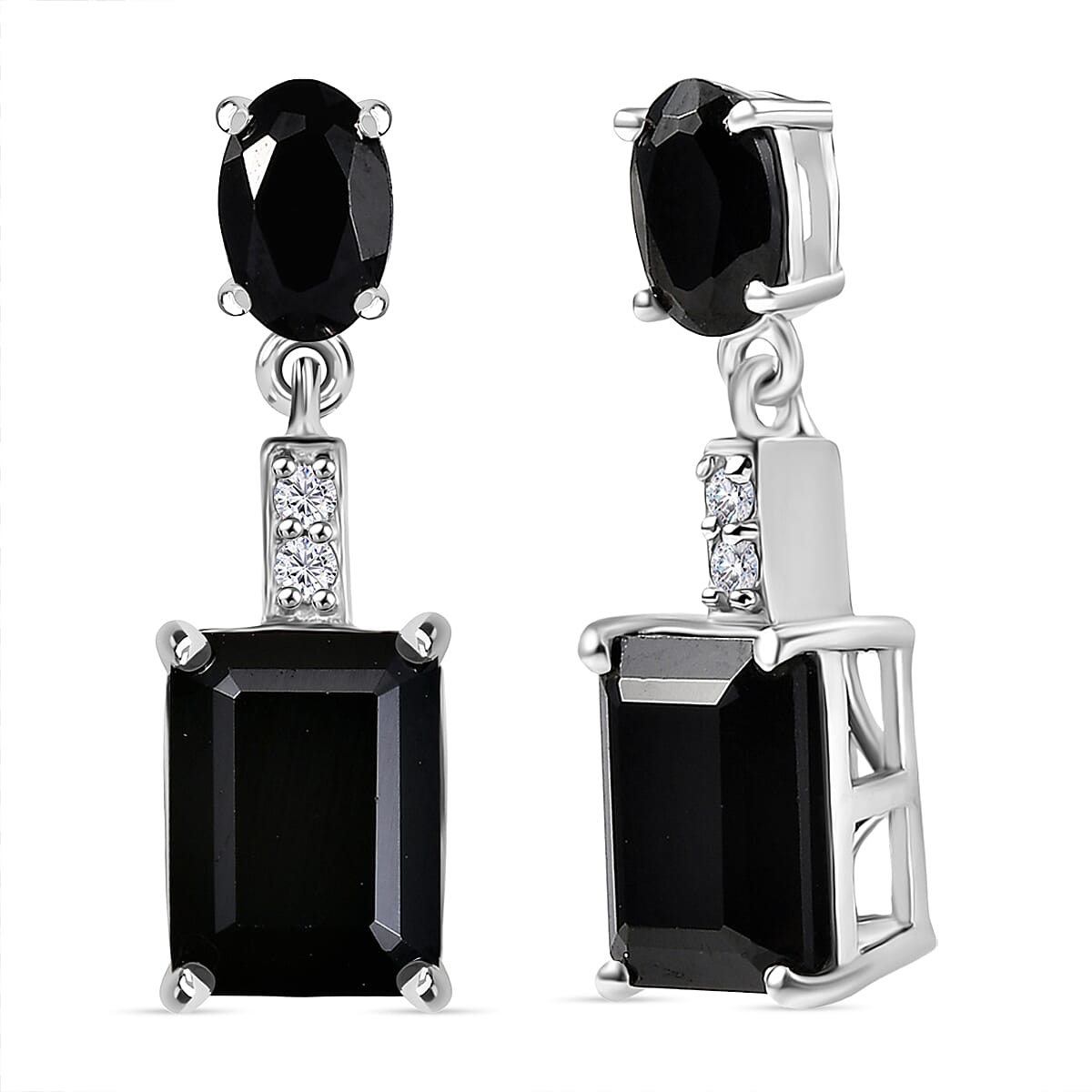 D'Joy Black Spine & White Zircon Dangling Earring in Platinum Overlay Sterling Silver 6.07 Ct.