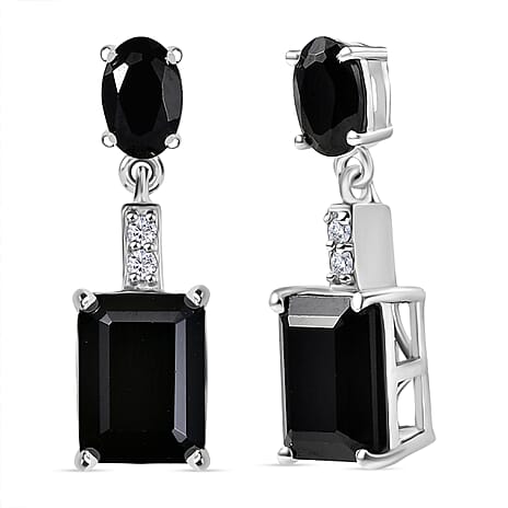 D'Joy Black Spine & White Zircon Dangling Earring in Platinum Overlay Sterling Silver 6.07 Ct.