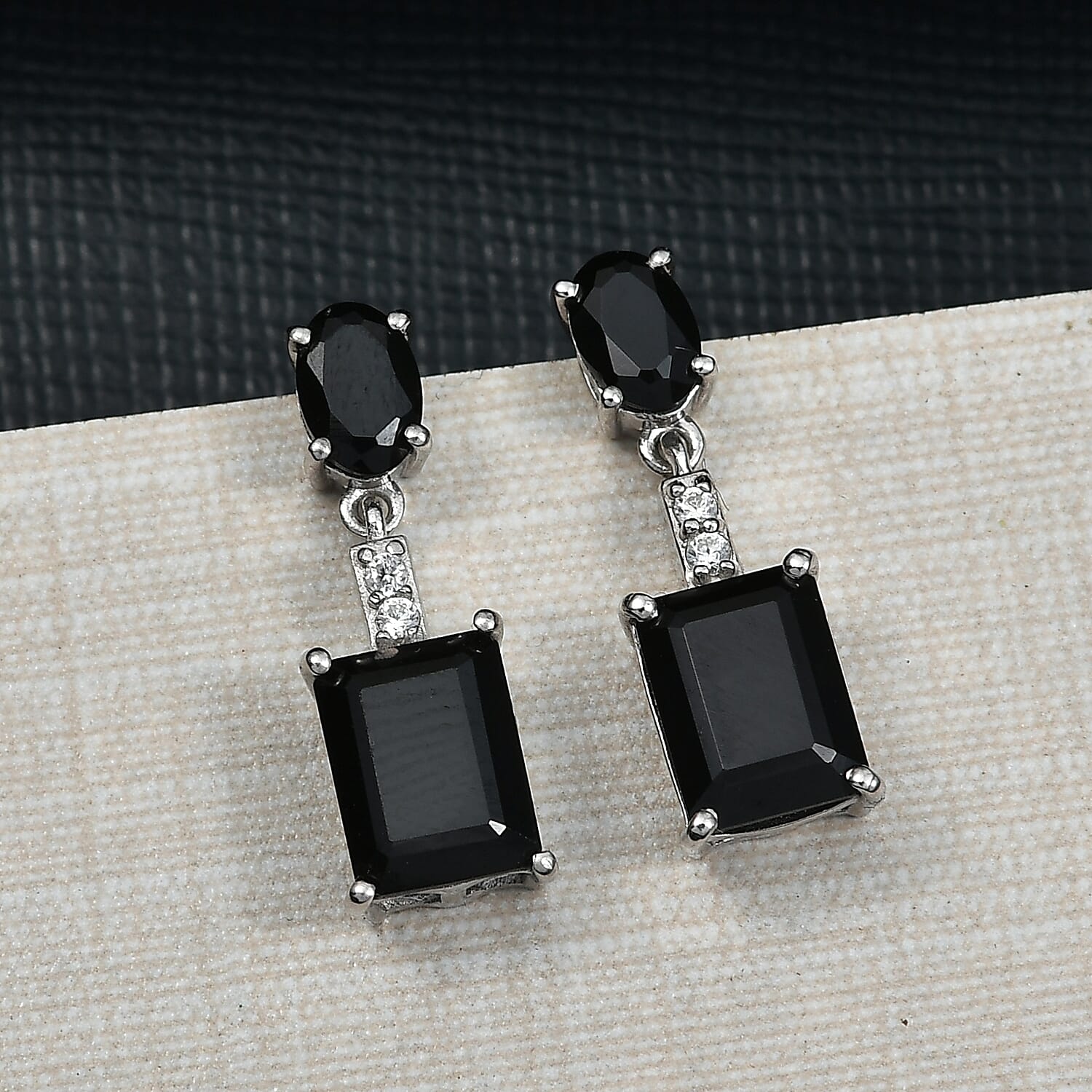 D'Joy Black Spine & White Zircon Dangling Earring in Platinum Overlay Sterling Silver 6.07 Ct.