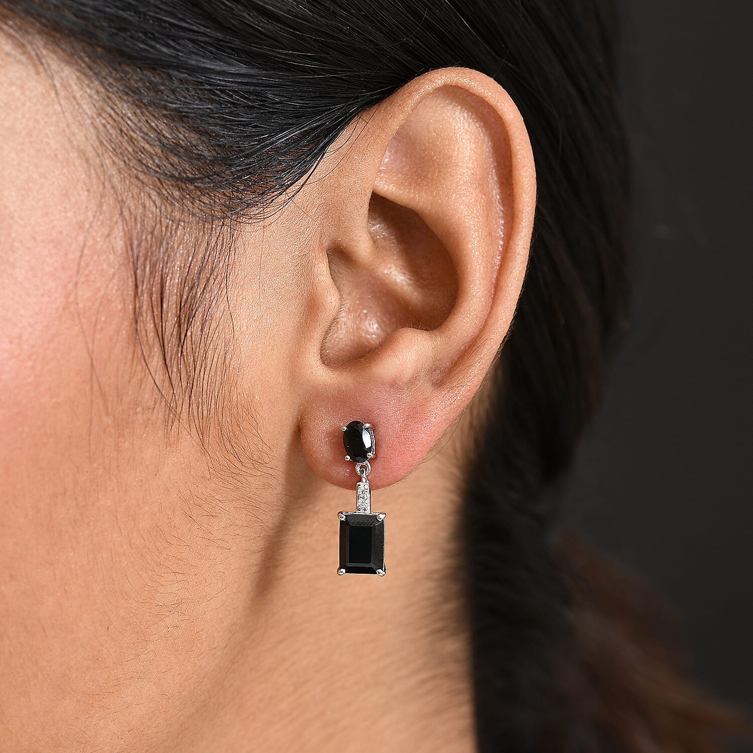 D'Joy Black Spine & White Zircon Dangling Earring in Platinum Overlay Sterling Silver 6.07 Ct.