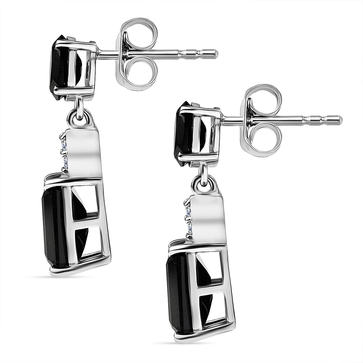 D'Joy Black Spine & White Zircon Dangling Earring in Platinum Overlay Sterling Silver 6.07 Ct.