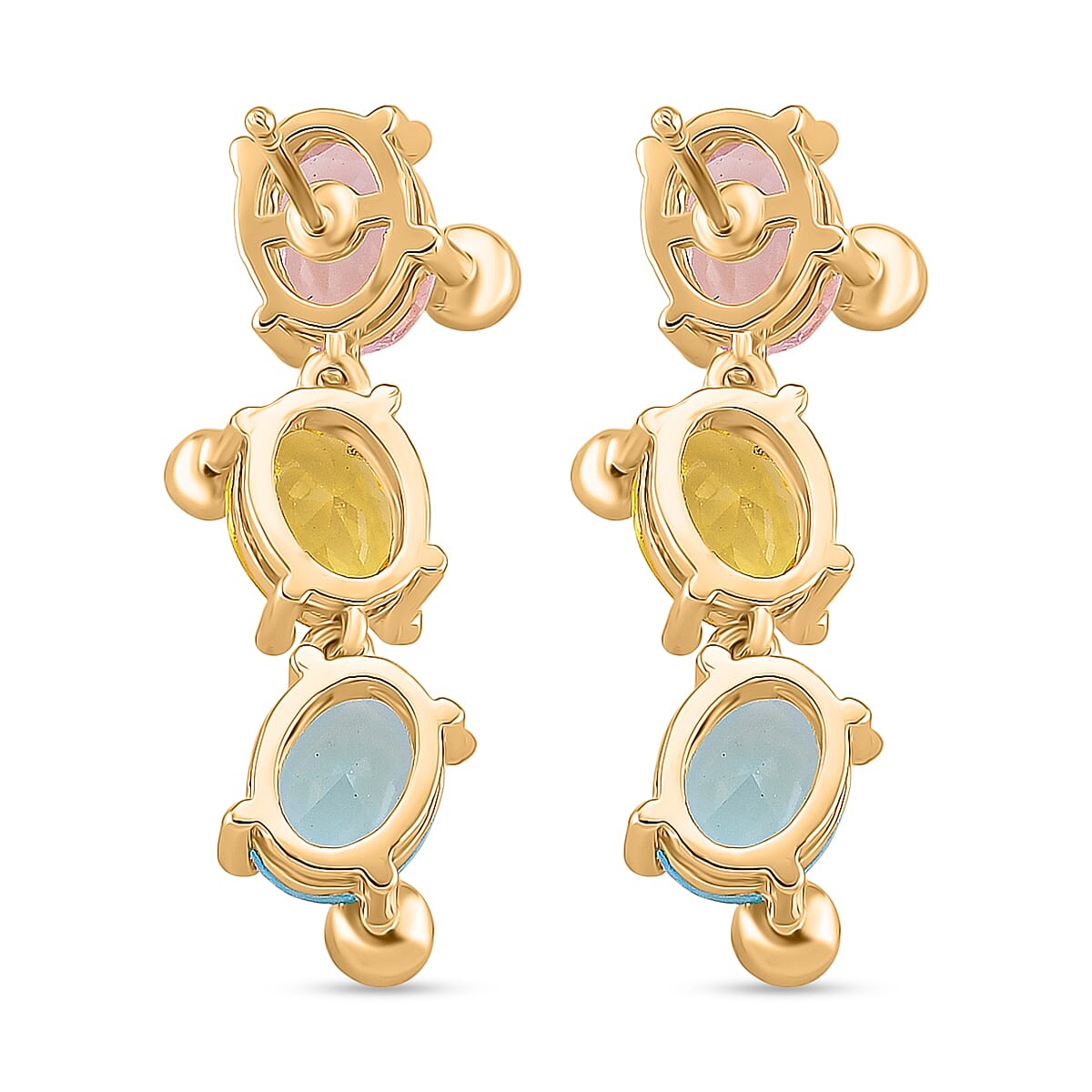 Austrian Multi Color Crystal Dangling Earring with Push Back in Yellow Gold Tone