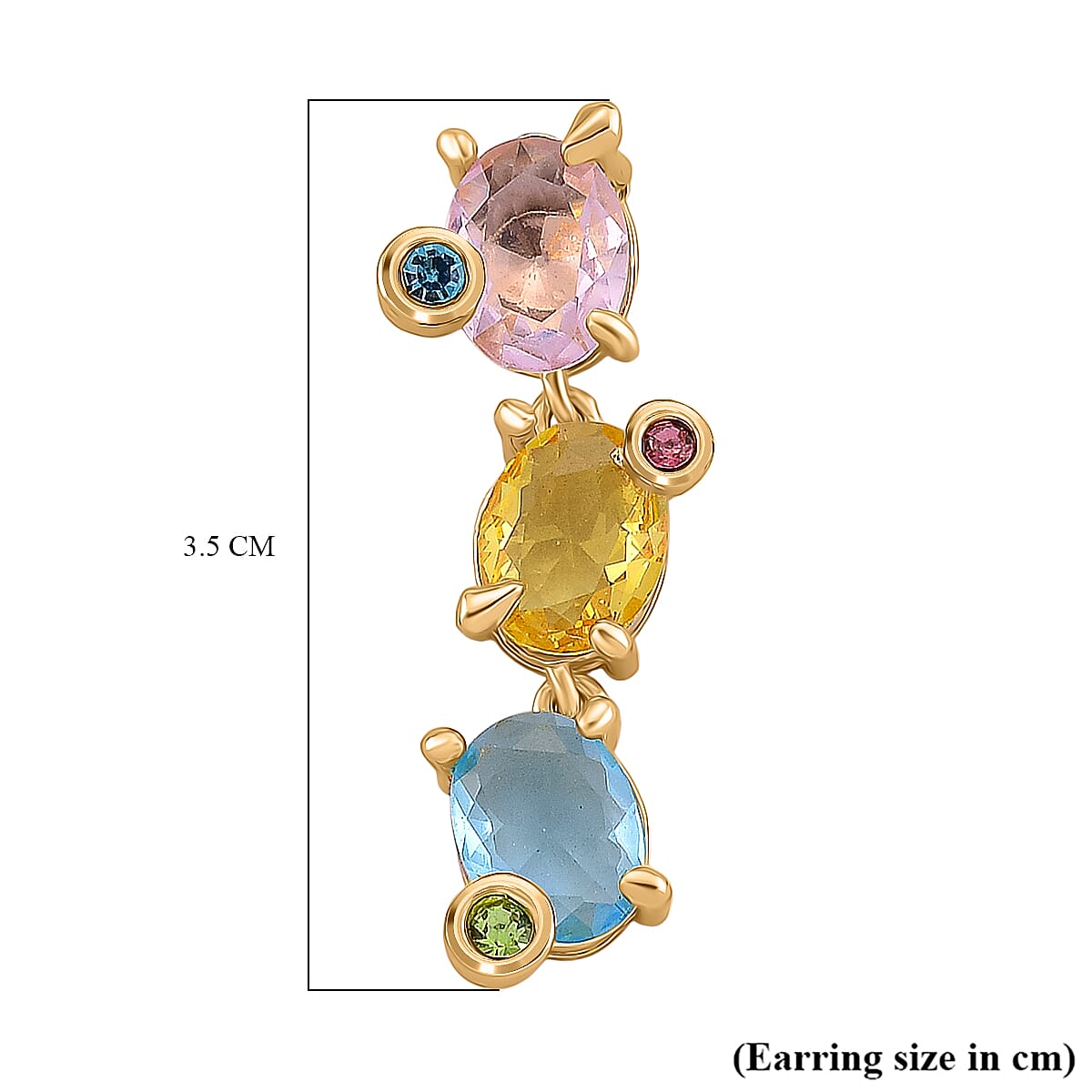 Austrian Multi Color Crystal Dangling Earring with Push Back in Yellow Gold Tone