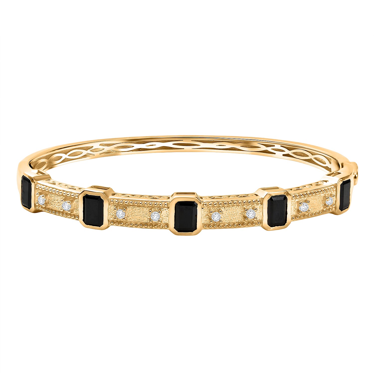 EverTrue Black Spinel & White Zircon Full Bangle (Size 7.5) in Yellow Gold Plated 7.72 Ct.