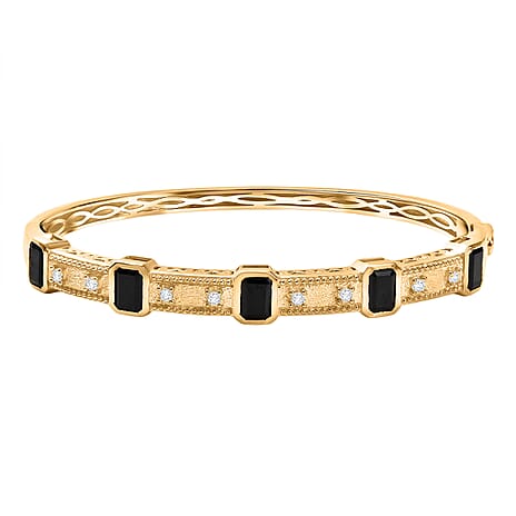 EverTrue Black Spinel & White Zircon Full Bangle (Size 7.5) in Yellow Gold Plated 7.72 Ct.