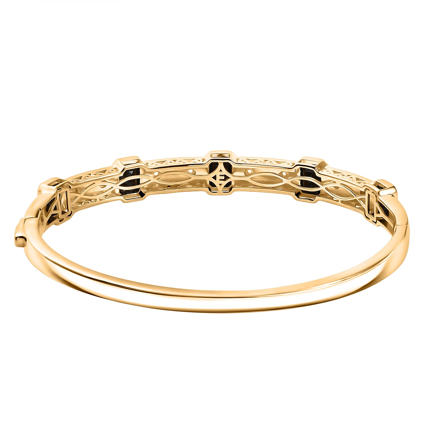 EverTrue Black Spinel & White Zircon Full Bangle (Size 7.5) in Yellow Gold Plated 7.72 Ct.
