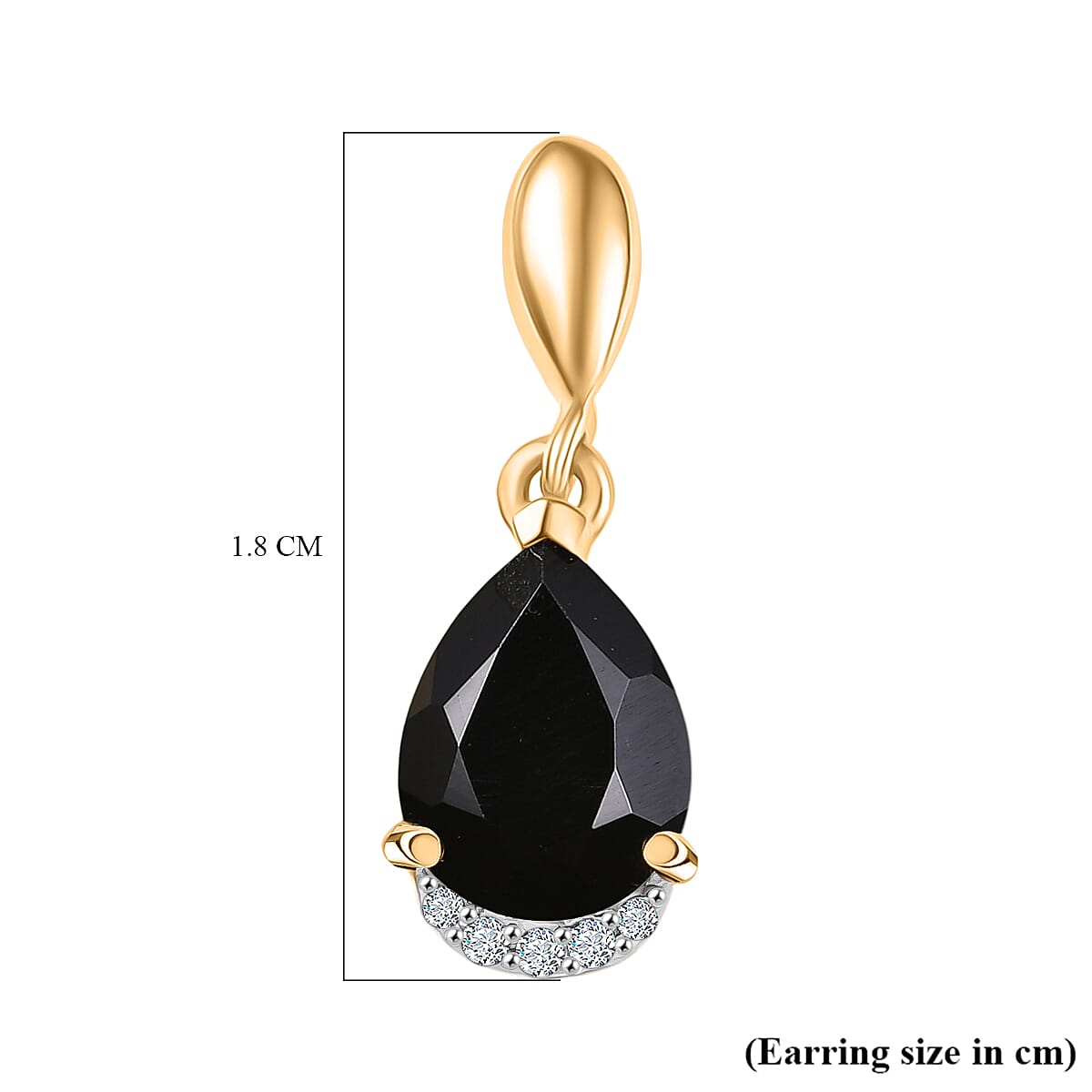 D'Joy Natural Thai Black Spinel & White Zircon Stud Push Post Earring in 18K Yellow Gold Plating Sterling Silver 2.98 Ct.