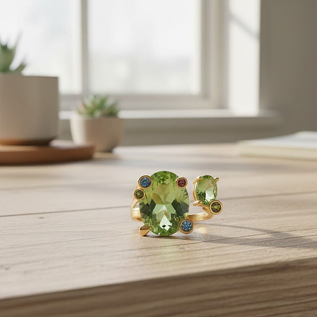 Austrian Multi Color Crystal Adjsutable Ring in Yellow Gold Tone