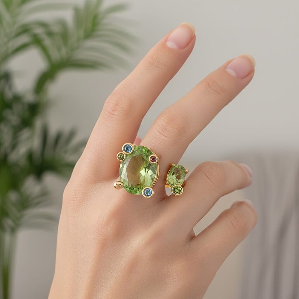 Austrian Multi Color Crystal Adjsutable Ring in Yellow Gold Tone