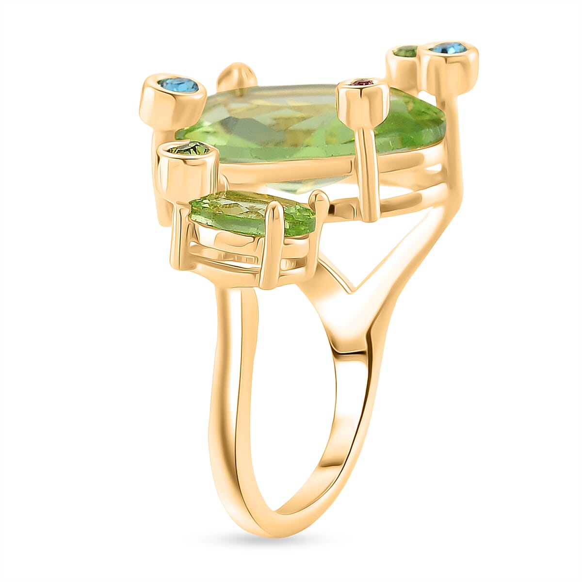 Austrian Multi Color Crystal Adjsutable Ring in Yellow Gold Tone