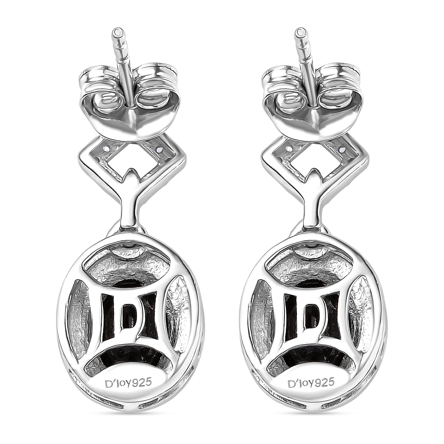 D'Joy Natural Thai Black Spinel & White Zircon Dangling Earring in Platinum Overlay Sterling Silver 3.35 Ct.