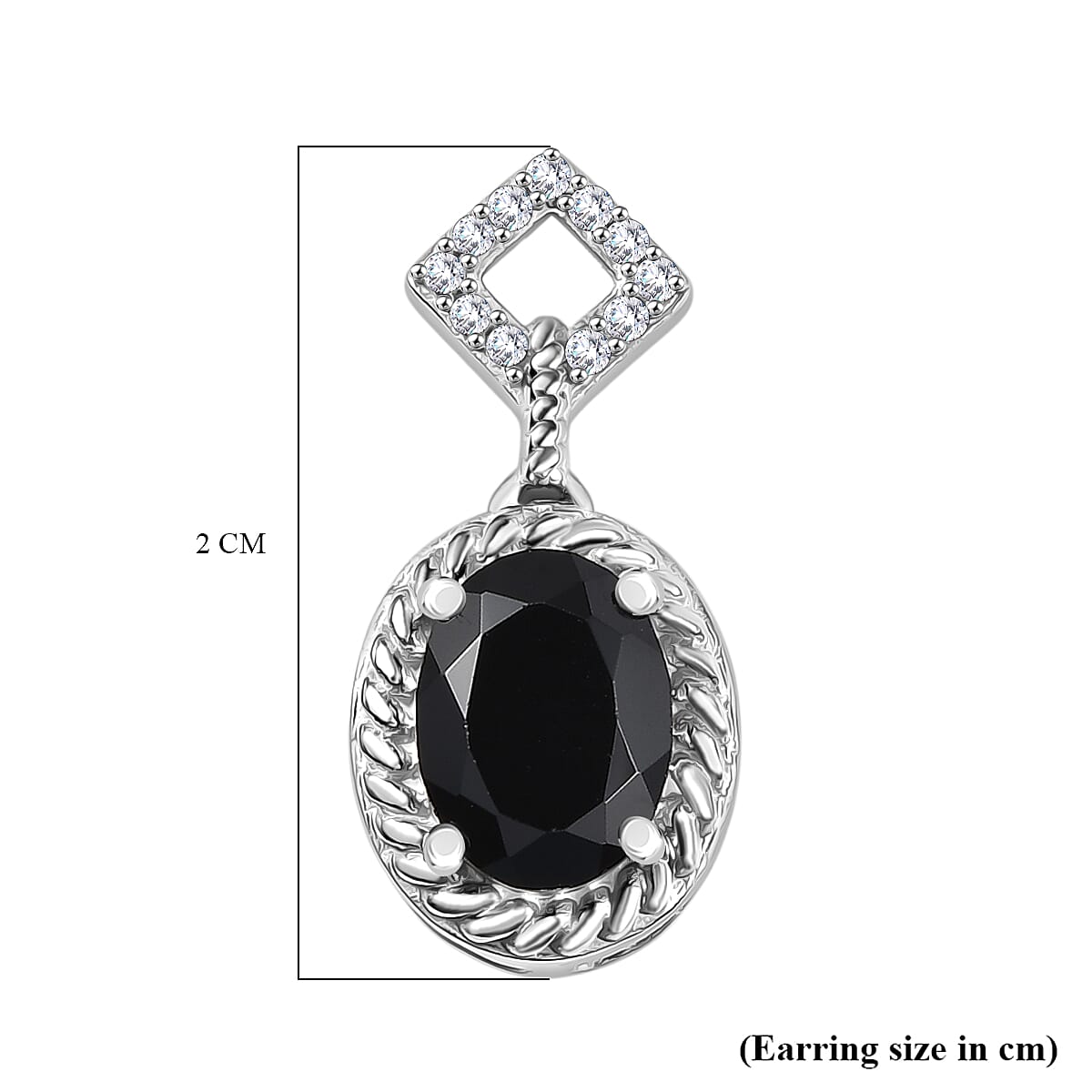 D'Joy Natural Thai Black Spinel & White Zircon Dangling Earring in Platinum Overlay Sterling Silver 3.35 Ct.