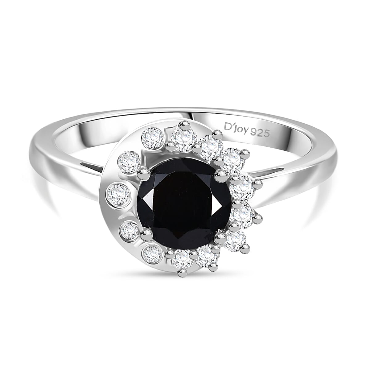 D'Joy Natural Thai Black Spinel & White Zircon Ring in Platinum Overlay Sterling Silver 1.30 Ct.