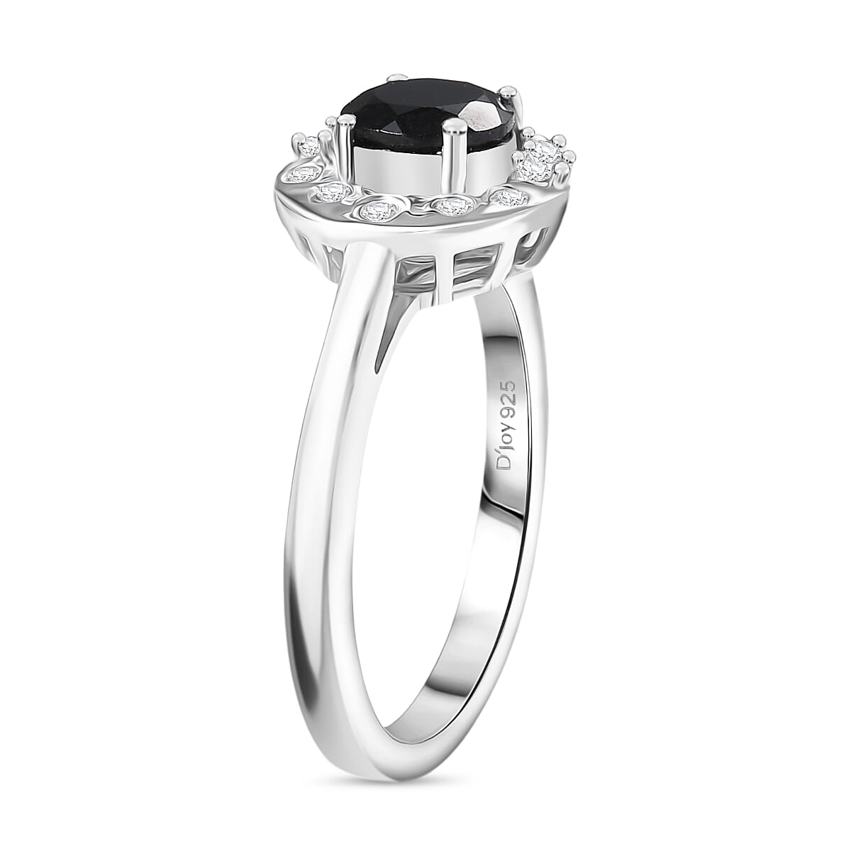D'Joy Natural Thai Black Spinel & White Zircon Ring in Platinum Overlay Sterling Silver 1.30 Ct.