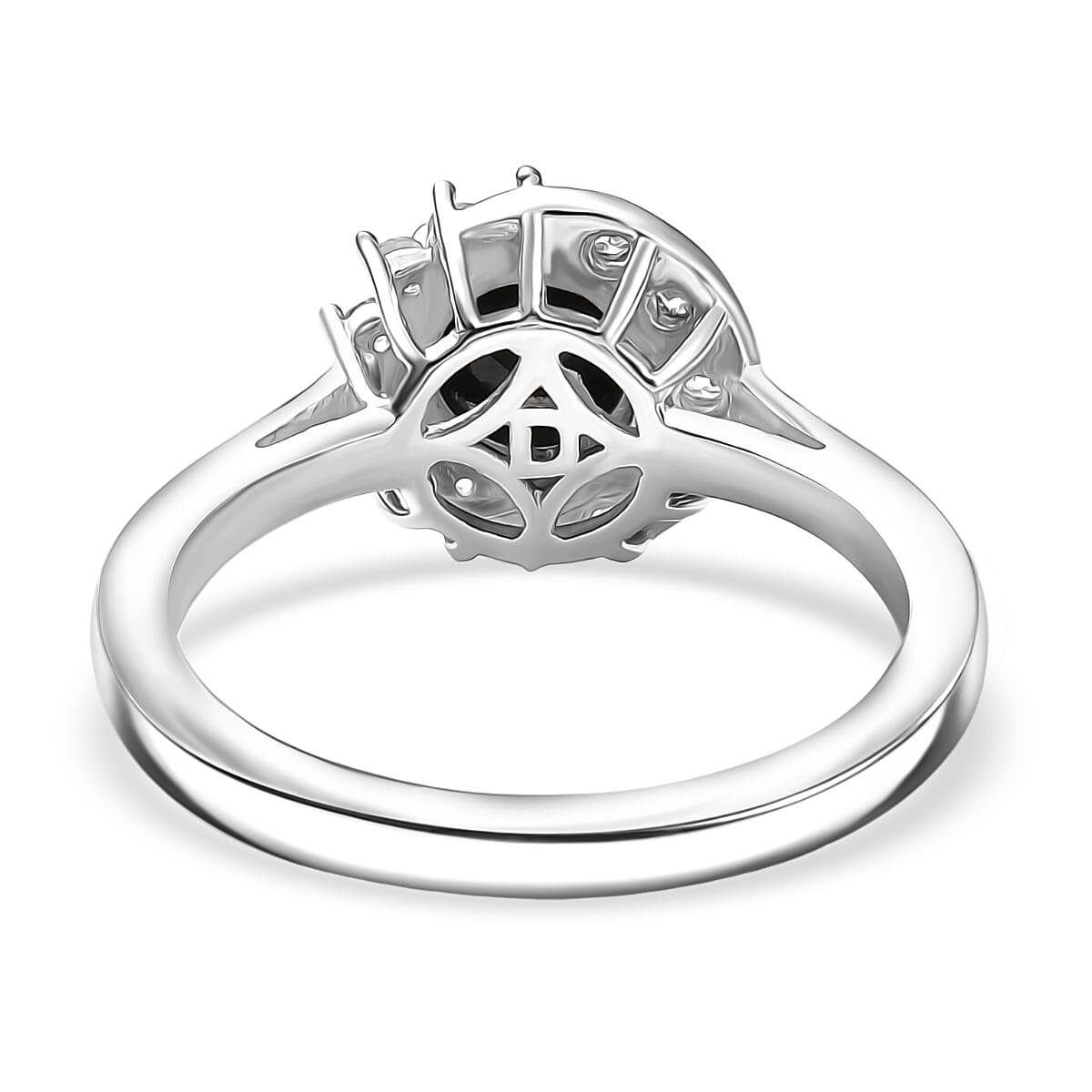 D'Joy Natural Thai Black Spinel & White Zircon Ring in Platinum Overlay Sterling Silver 1.30 Ct.