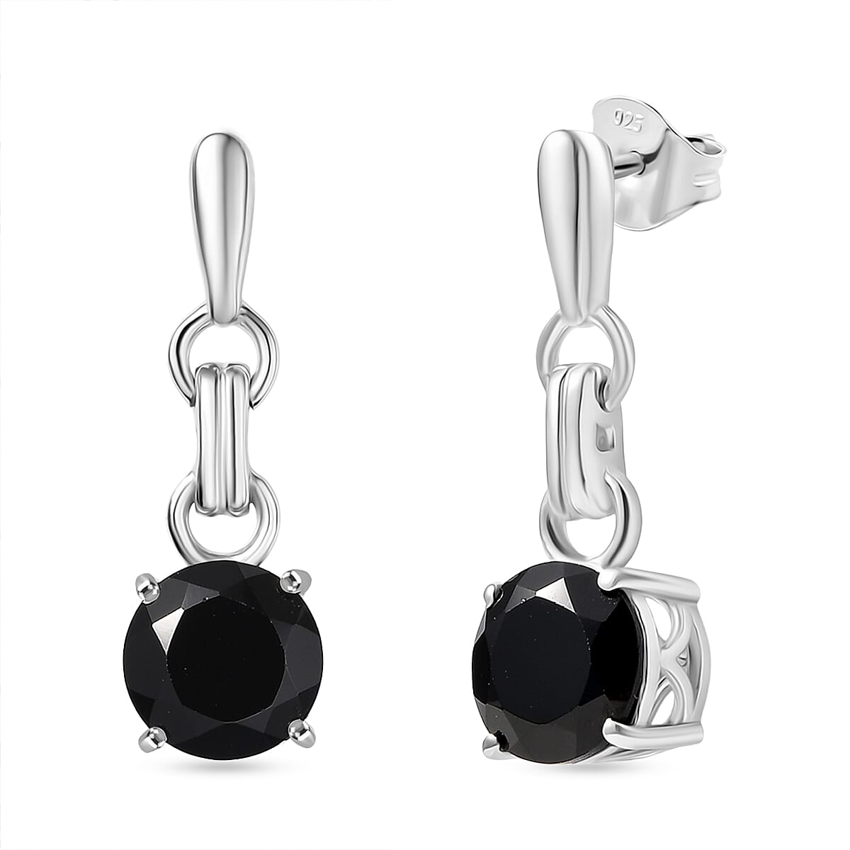 D'Joy Natural Thai Black Spinel Dangling Earring in Platinum Overlay Sterling Silver 3.18 Ct.